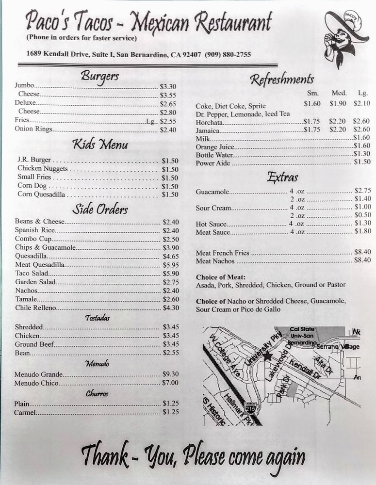 Paco's Tacos 1689 Kendall Dr I, San Bernardino
