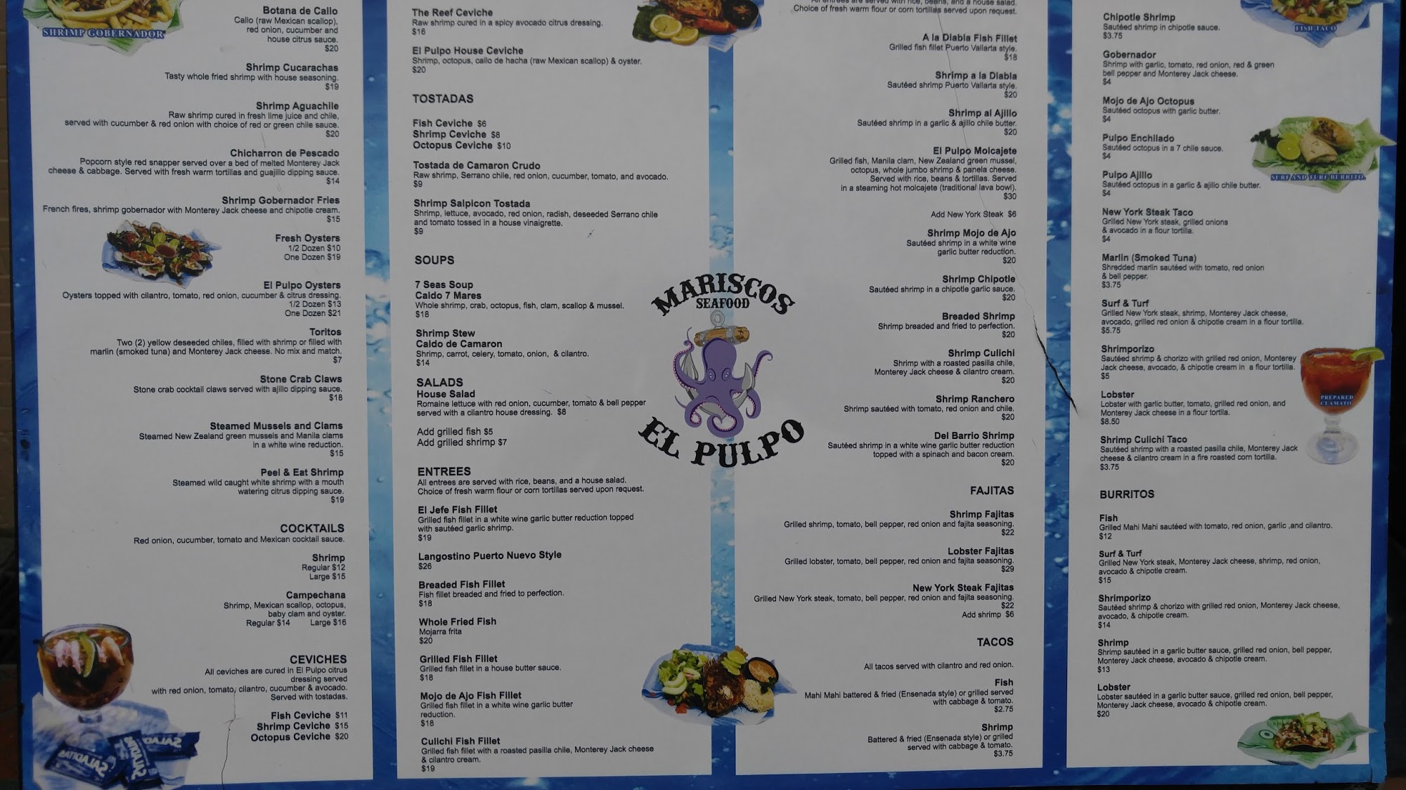 The Reef Bar Menu