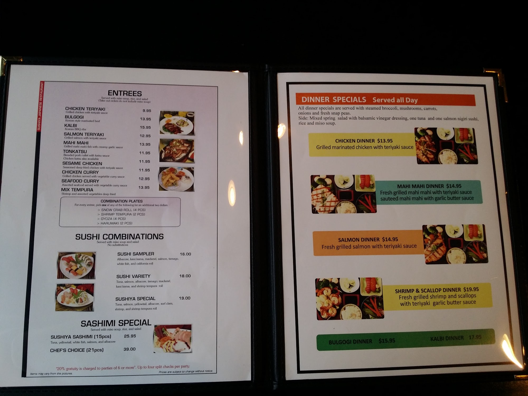 Sushiya delmar location Menu