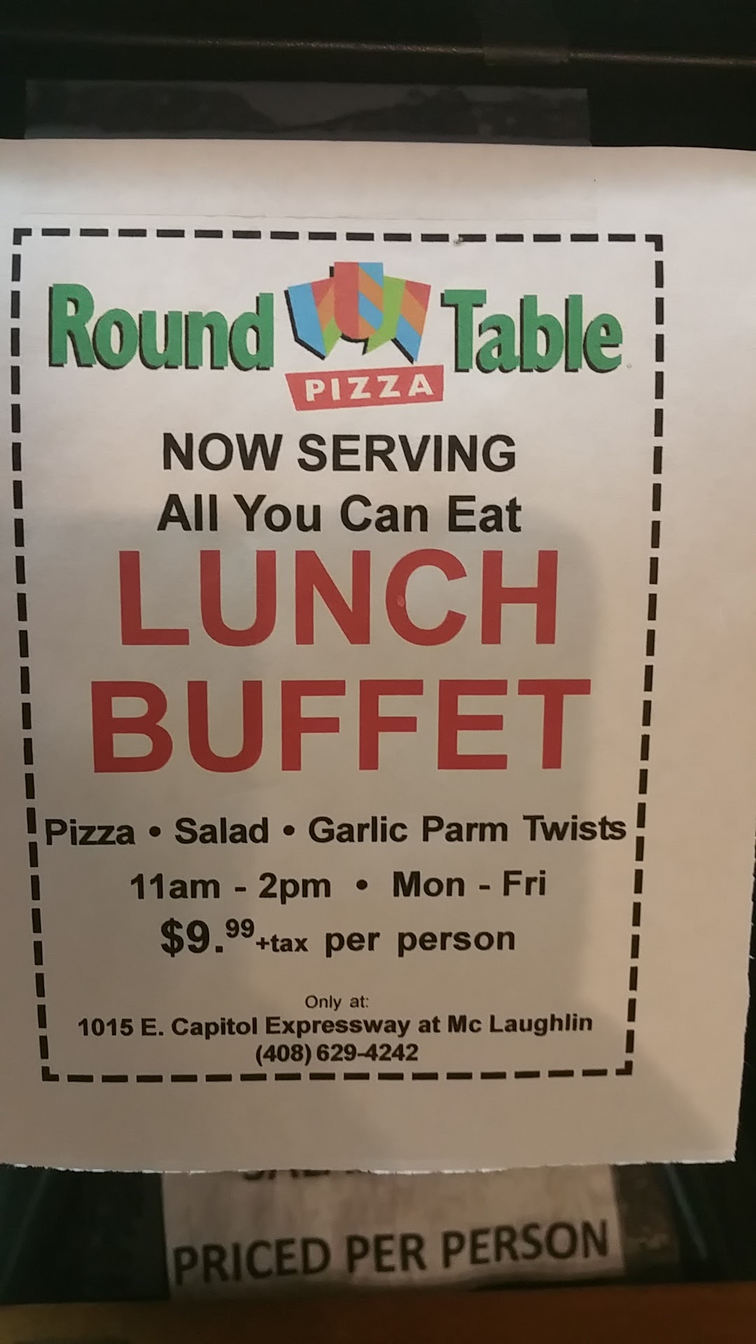 Round Table Pizza Menu