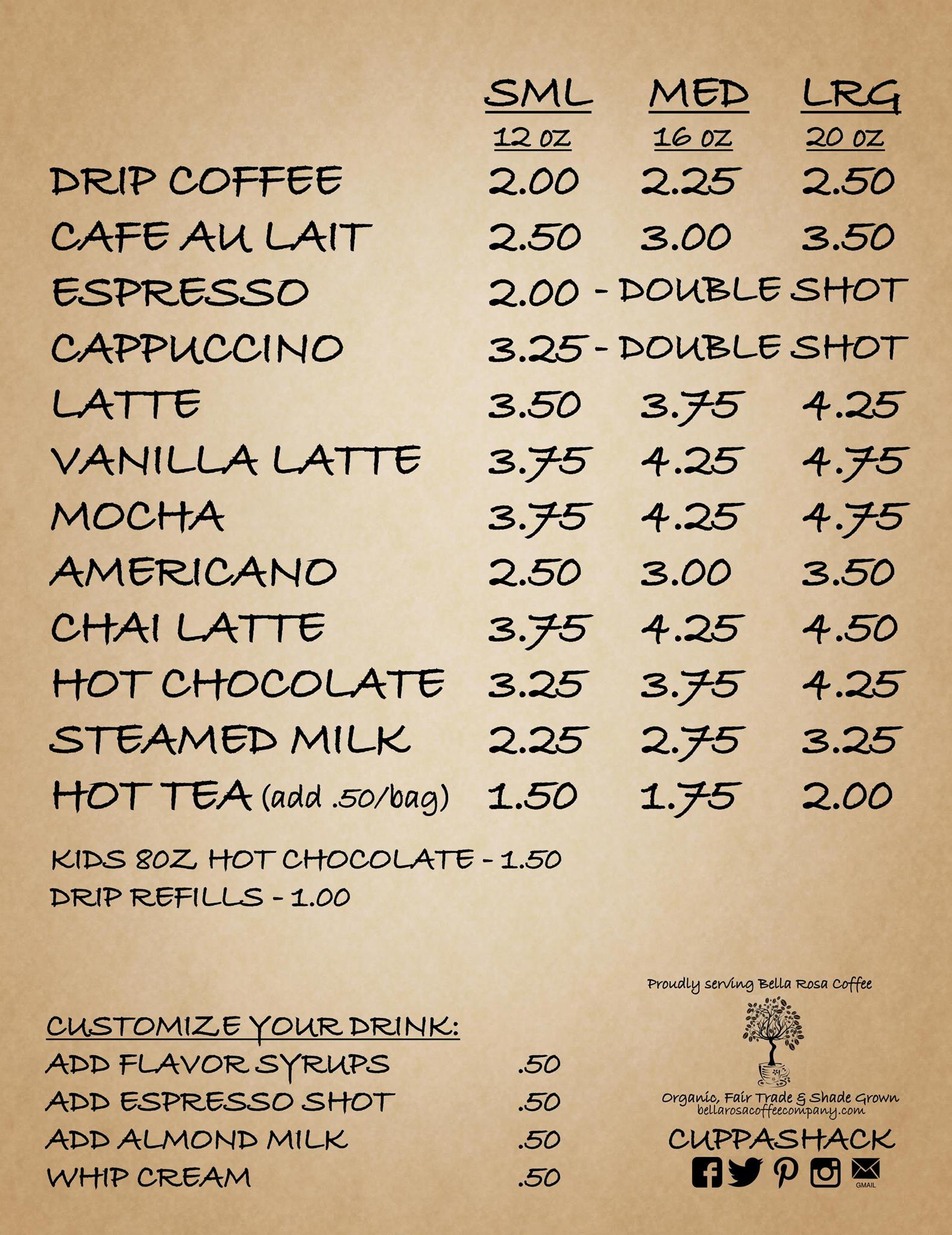 CUPPA Menu