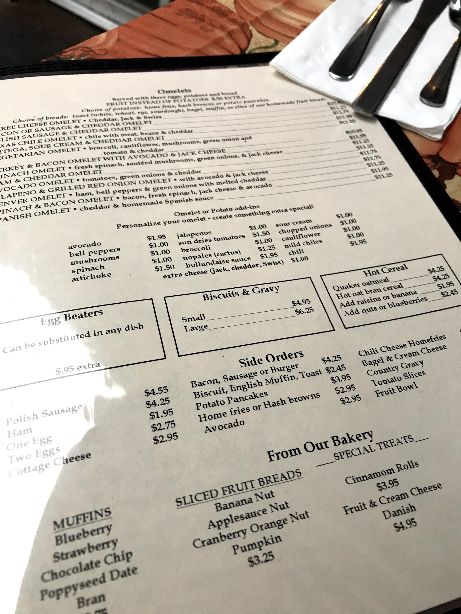 Hide Away Cafe Menu