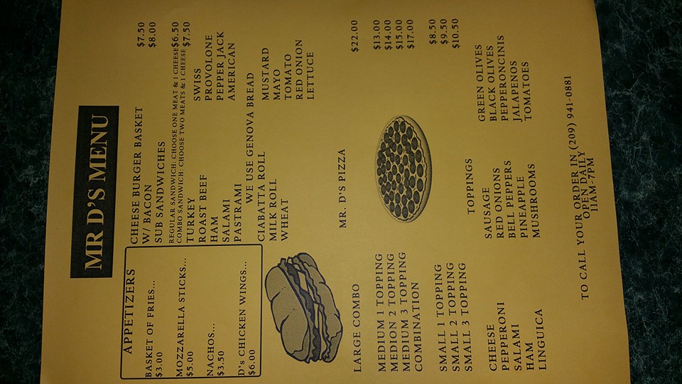 Mr. D’s Pizza and Pub Menu
