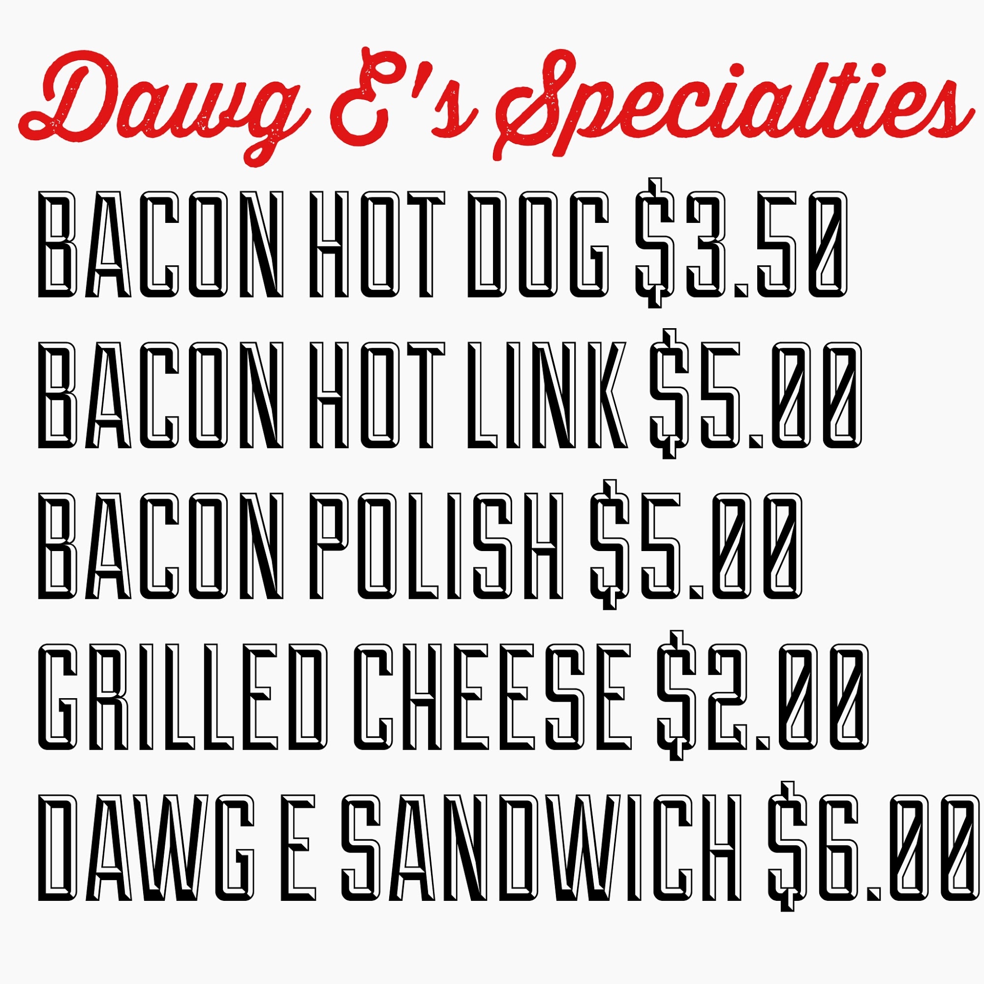 Dawg E's Hot Dogs Menu