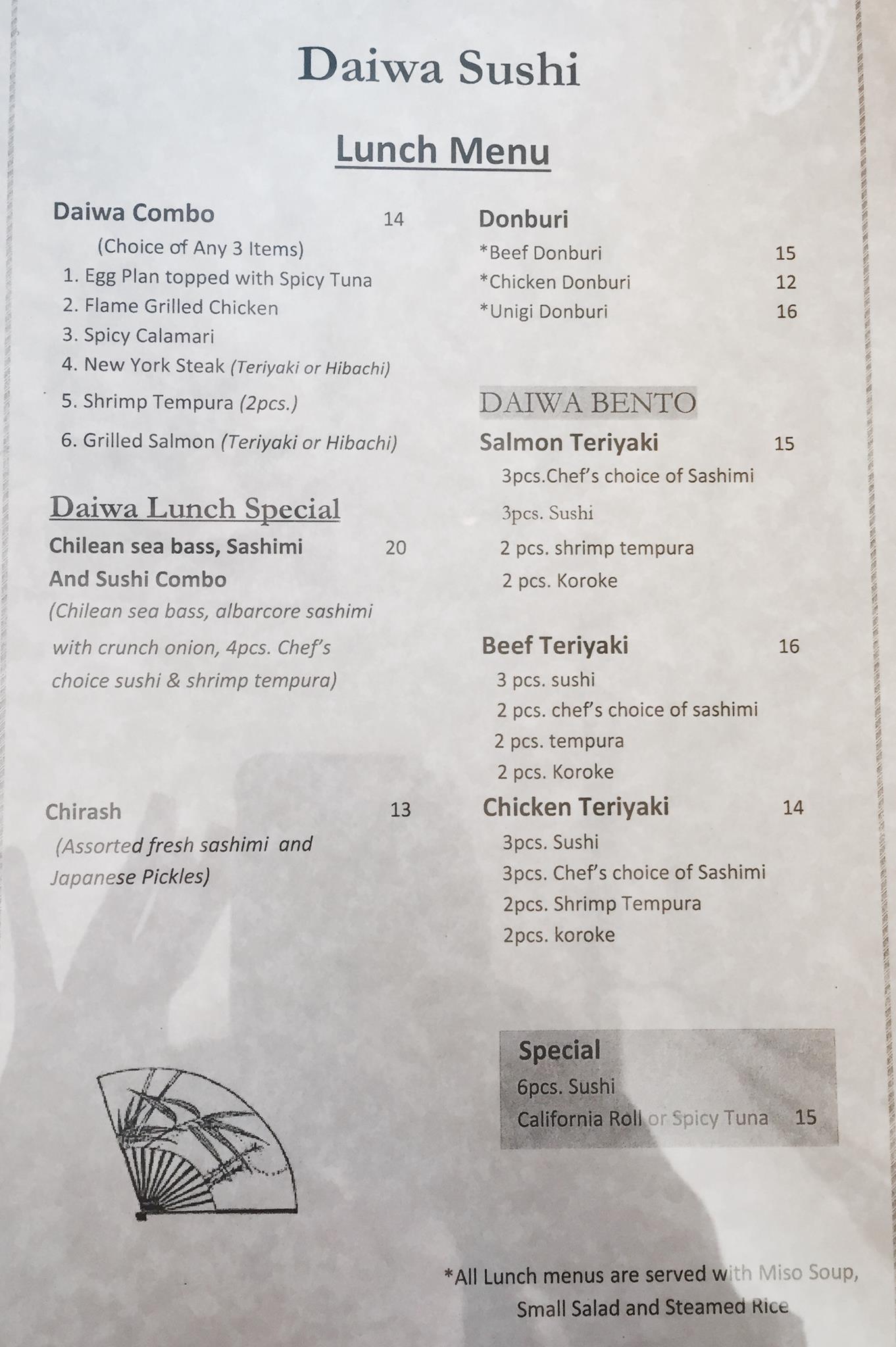 Daiwa Sushi Menu
