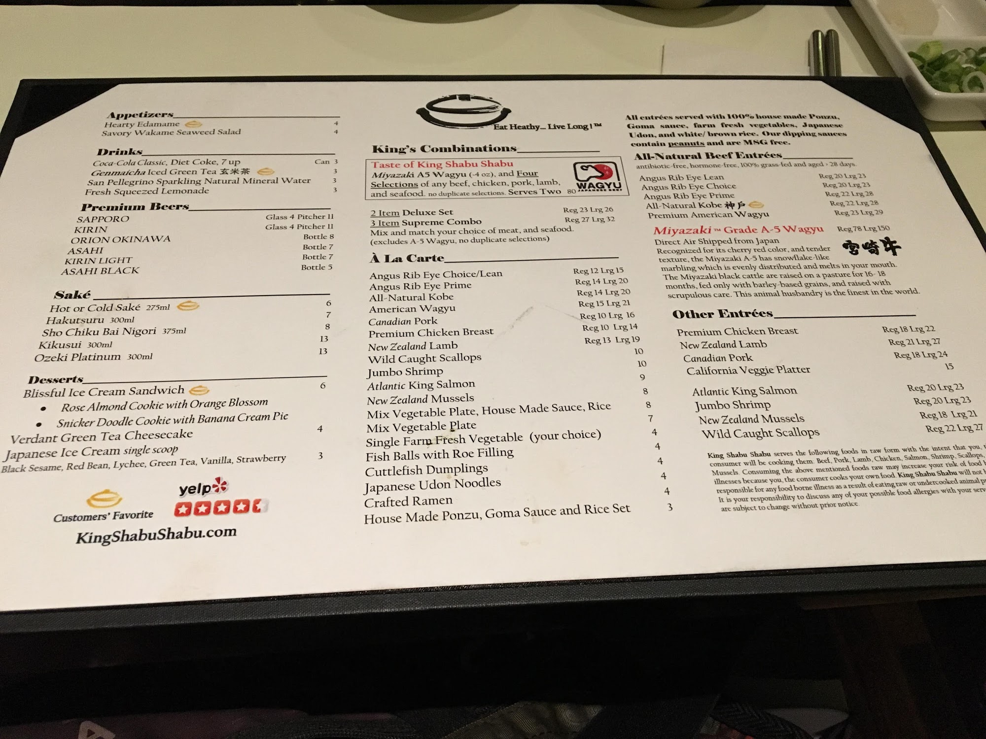 KING SHABU SHABU Menu