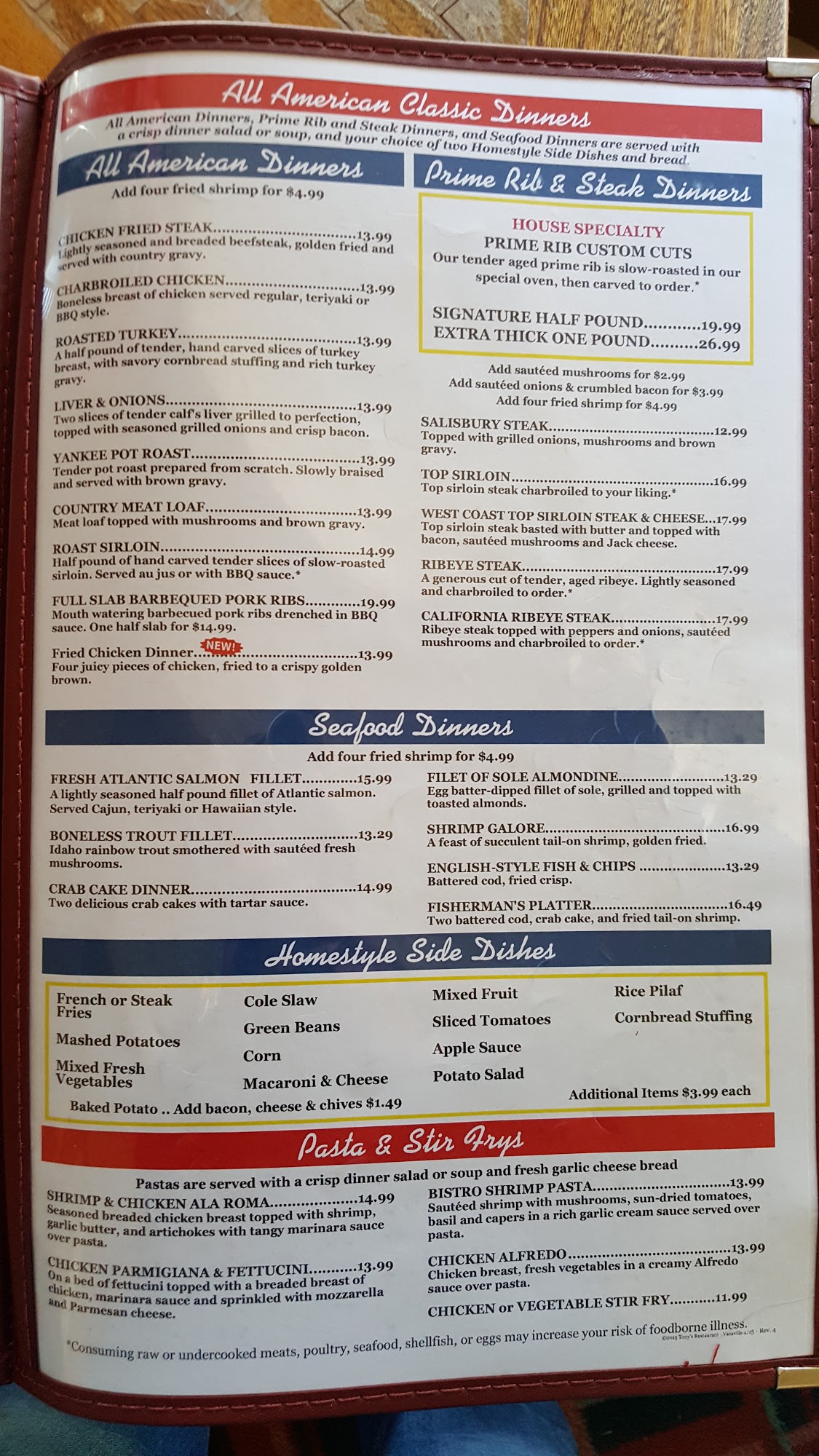 Tony's Restaurant Menu