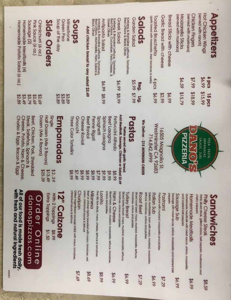 Dano's Pizzeria 16505 Magnolia St, Westminster