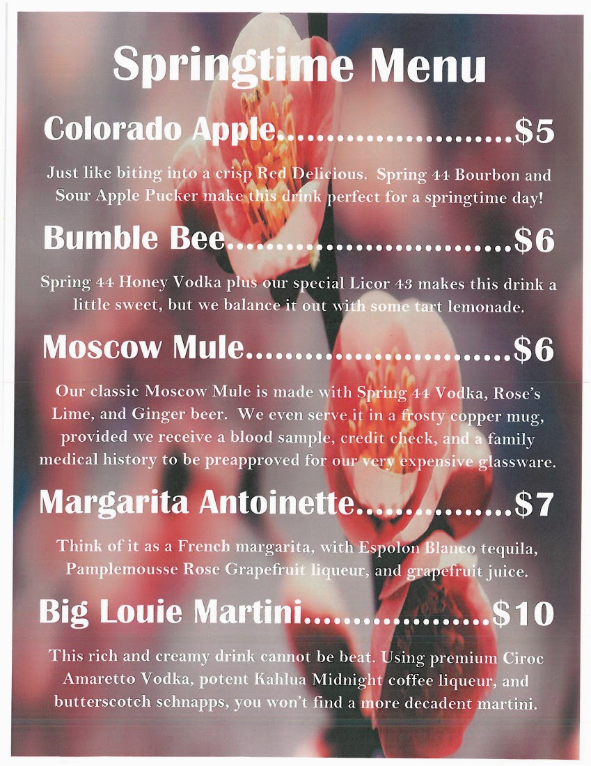 The Downtown Bar Menu