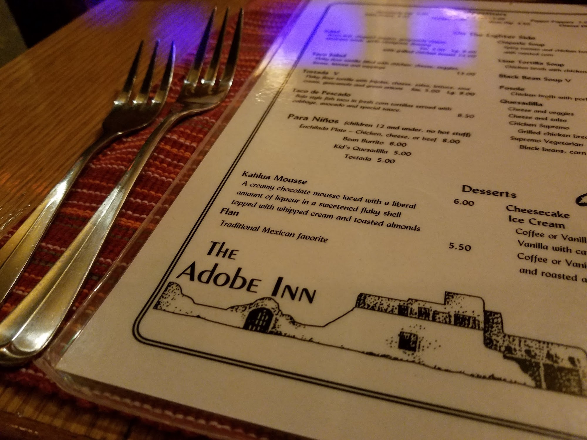 Adobe Inn Menu