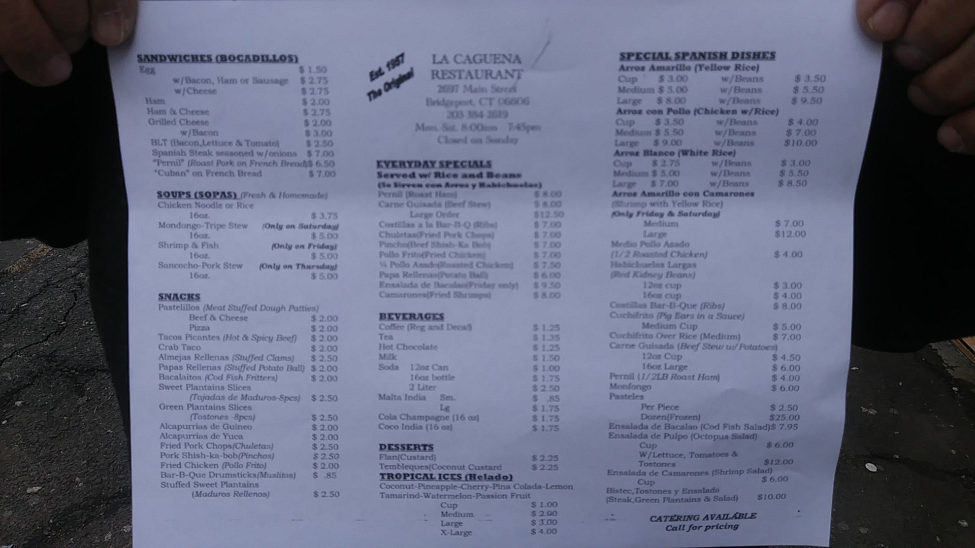 La Cagüeña Restaurant Menu