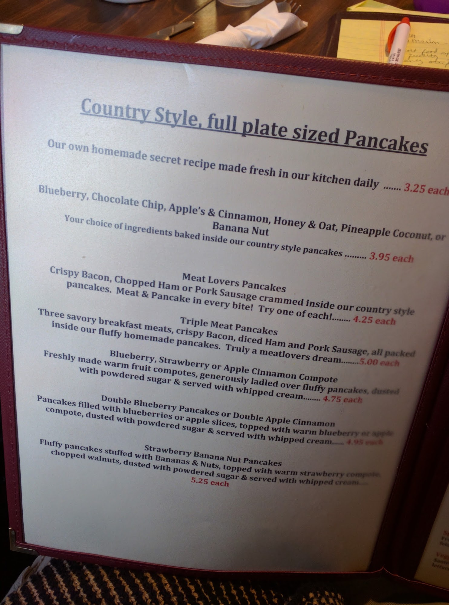 Pine Acres Restaurant Menu