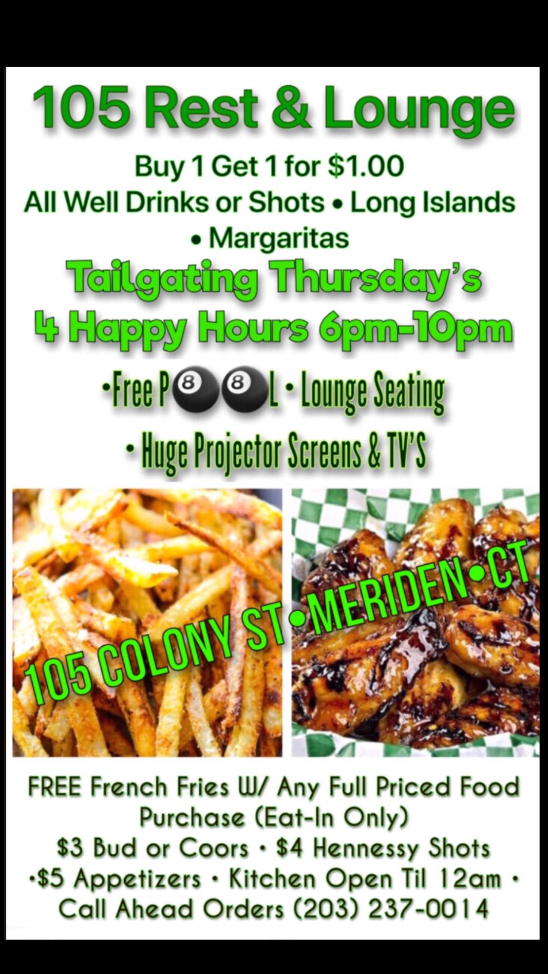 105 restaurant and lounge Menu