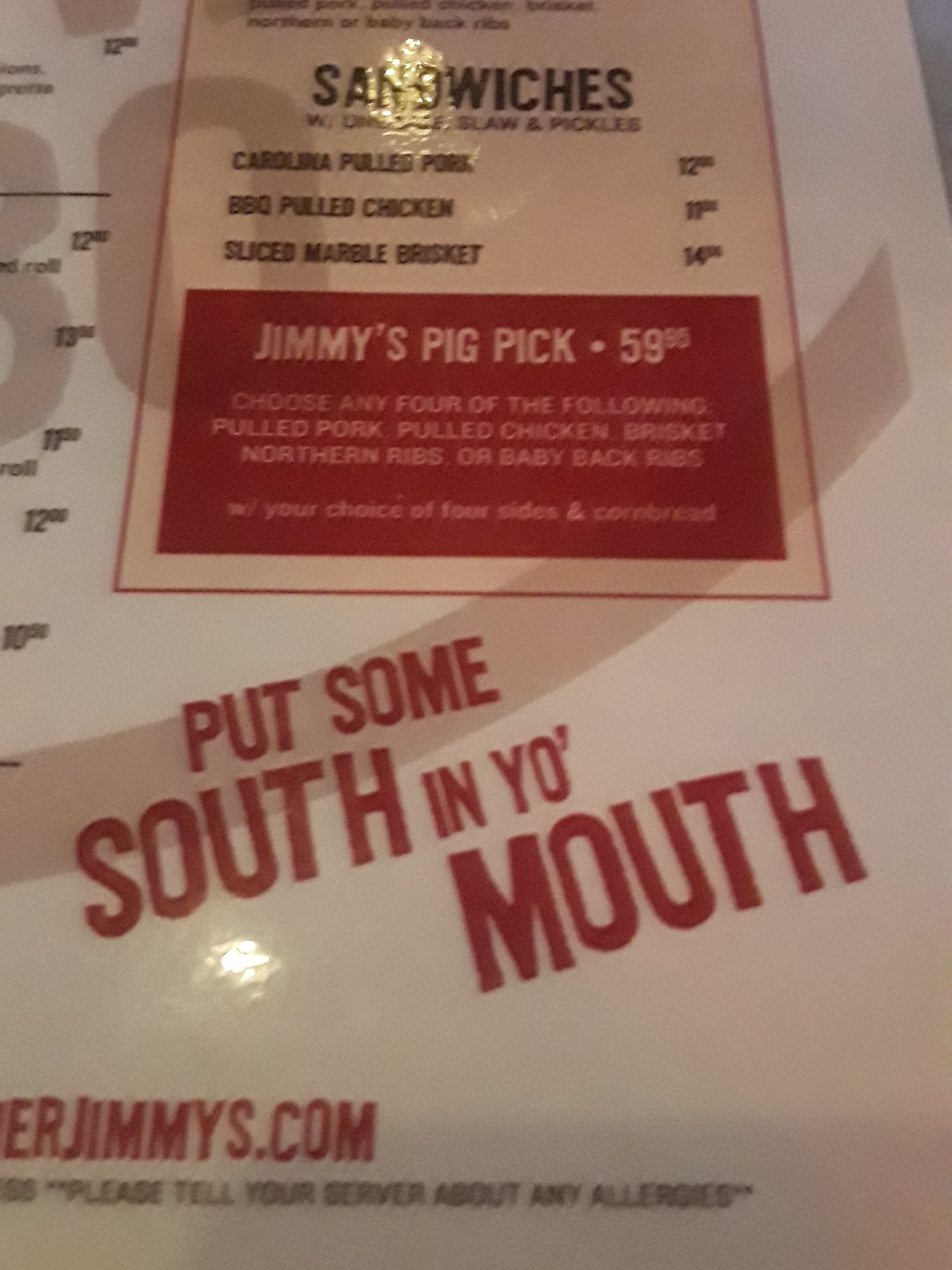 Brother Jimmy's BBQ Menu