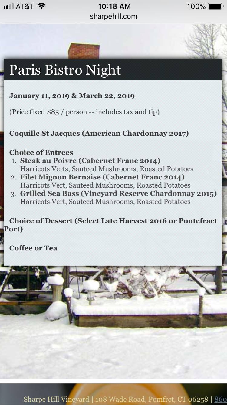 Sharpe Hill Vineyard Menu