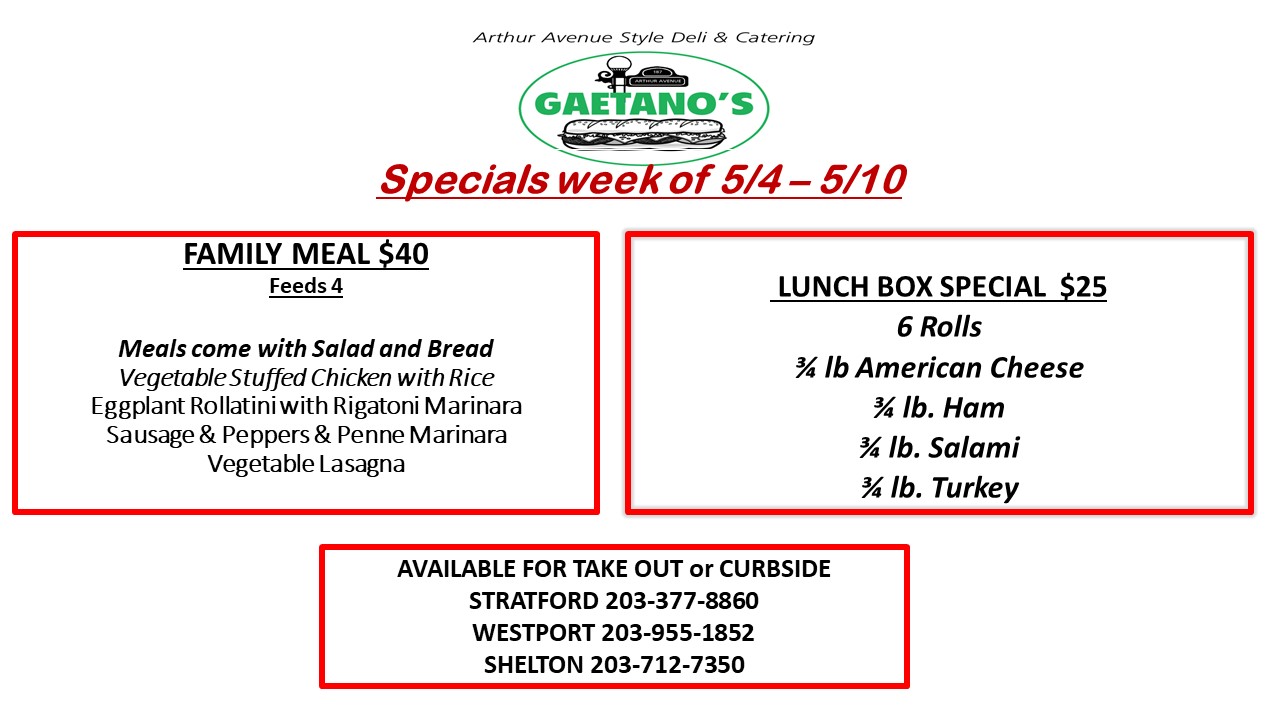 Stratford, CT Restaurants Open for Takeout, Curbside Service and/or