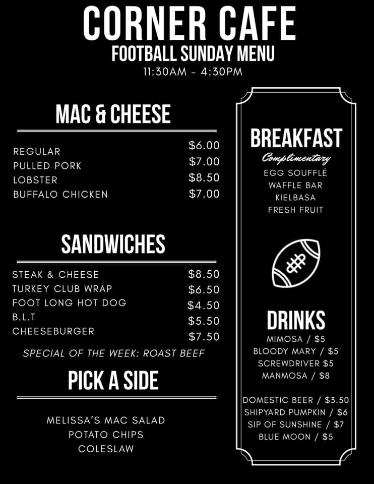 Corner Cafe Menu