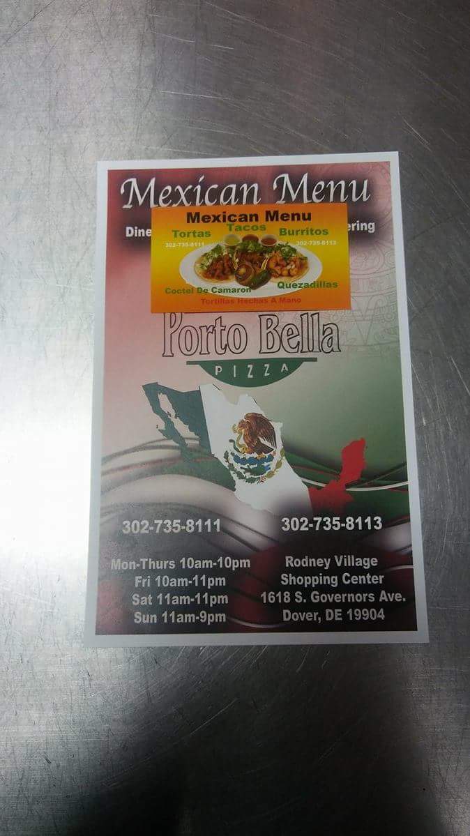 Pizzeria And Taqueria Porto Bella Menu