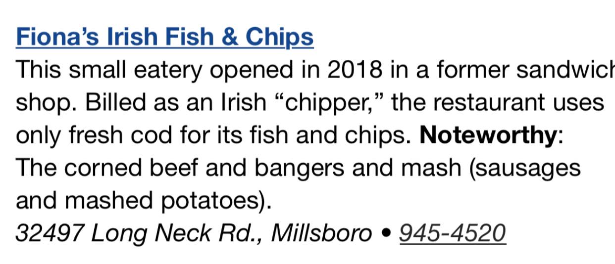 Fiona’s Irish Fish & Chips Menu