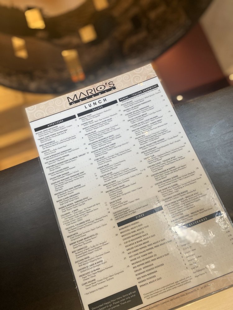 Mario's Osteria 1400 Glades Rd #210, Boca Raton
