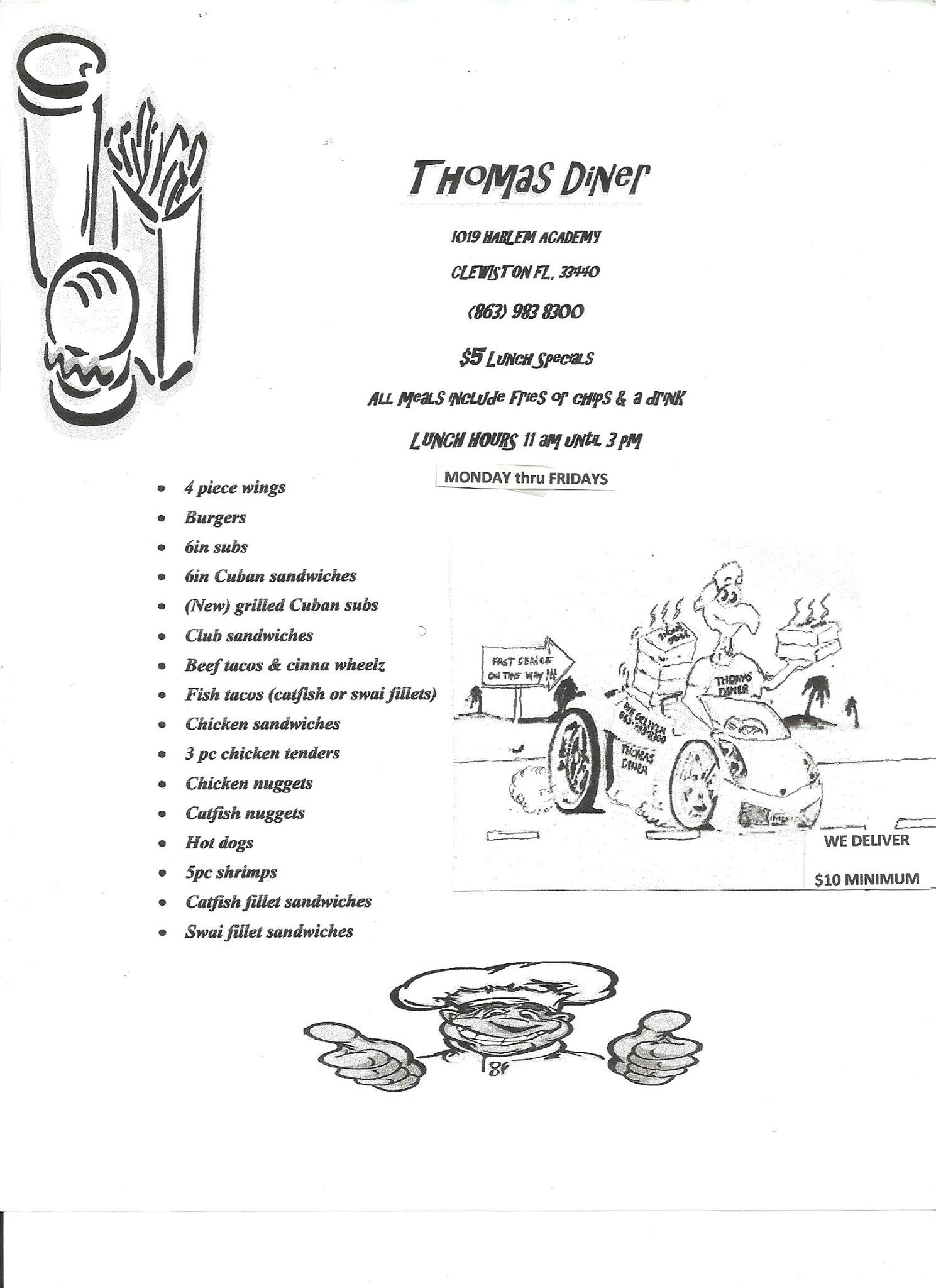 Thomas Diner Menu