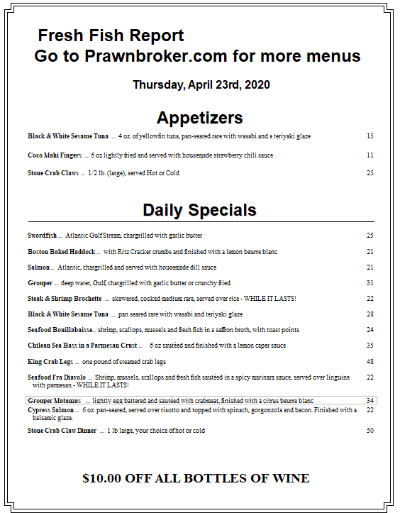 Prawnbroker Restaurant and Fish Market 13451-16 McGregor Blvd, Fort Myers