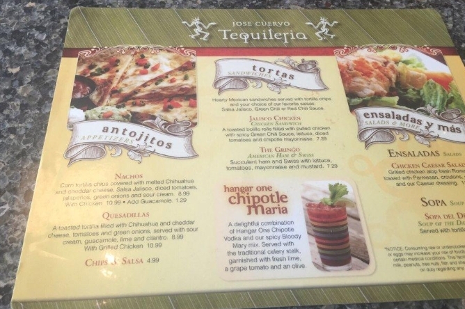 José Cuervo TequilerÍa Menu