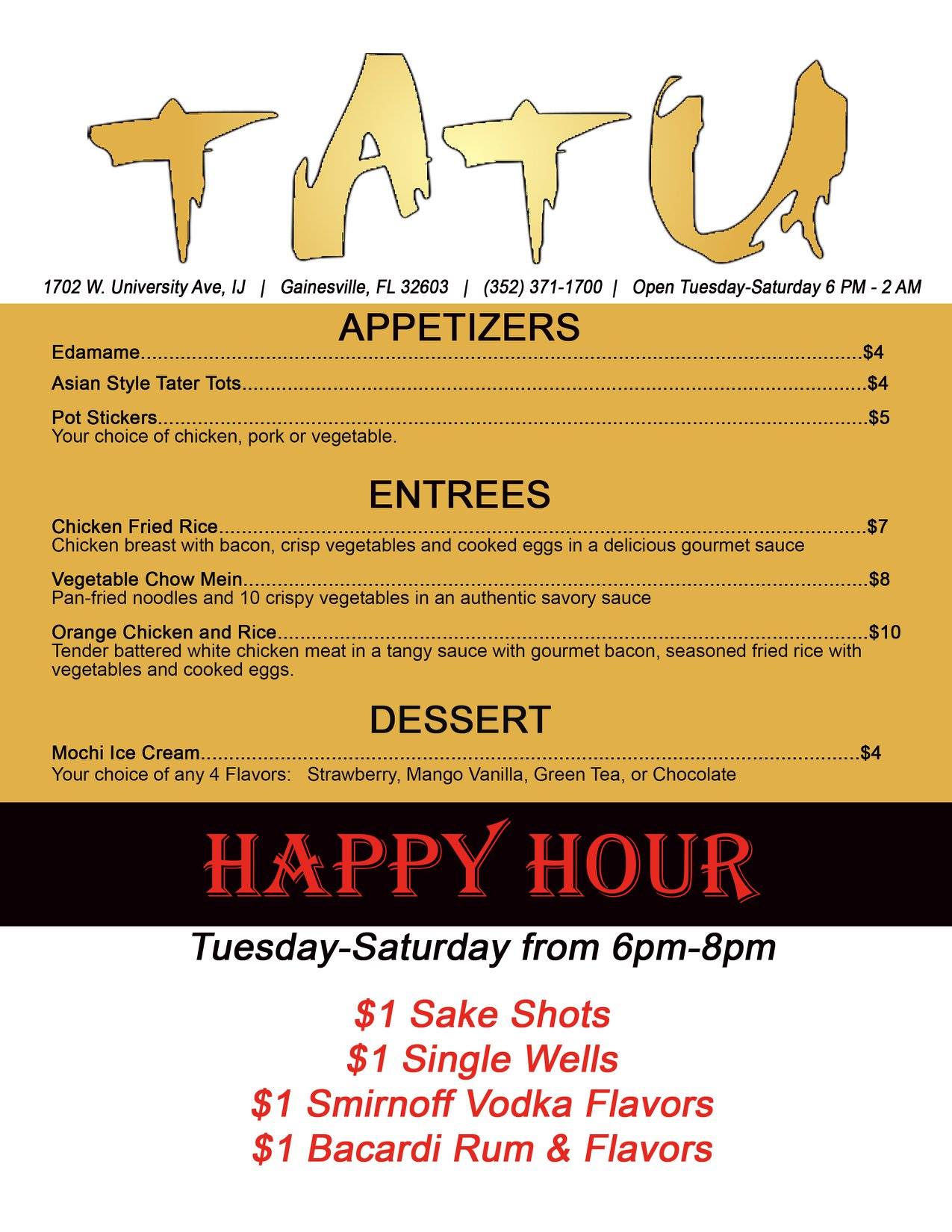 Tatu Restaurant & Lounge 1702 W University Ave J, Gainesville