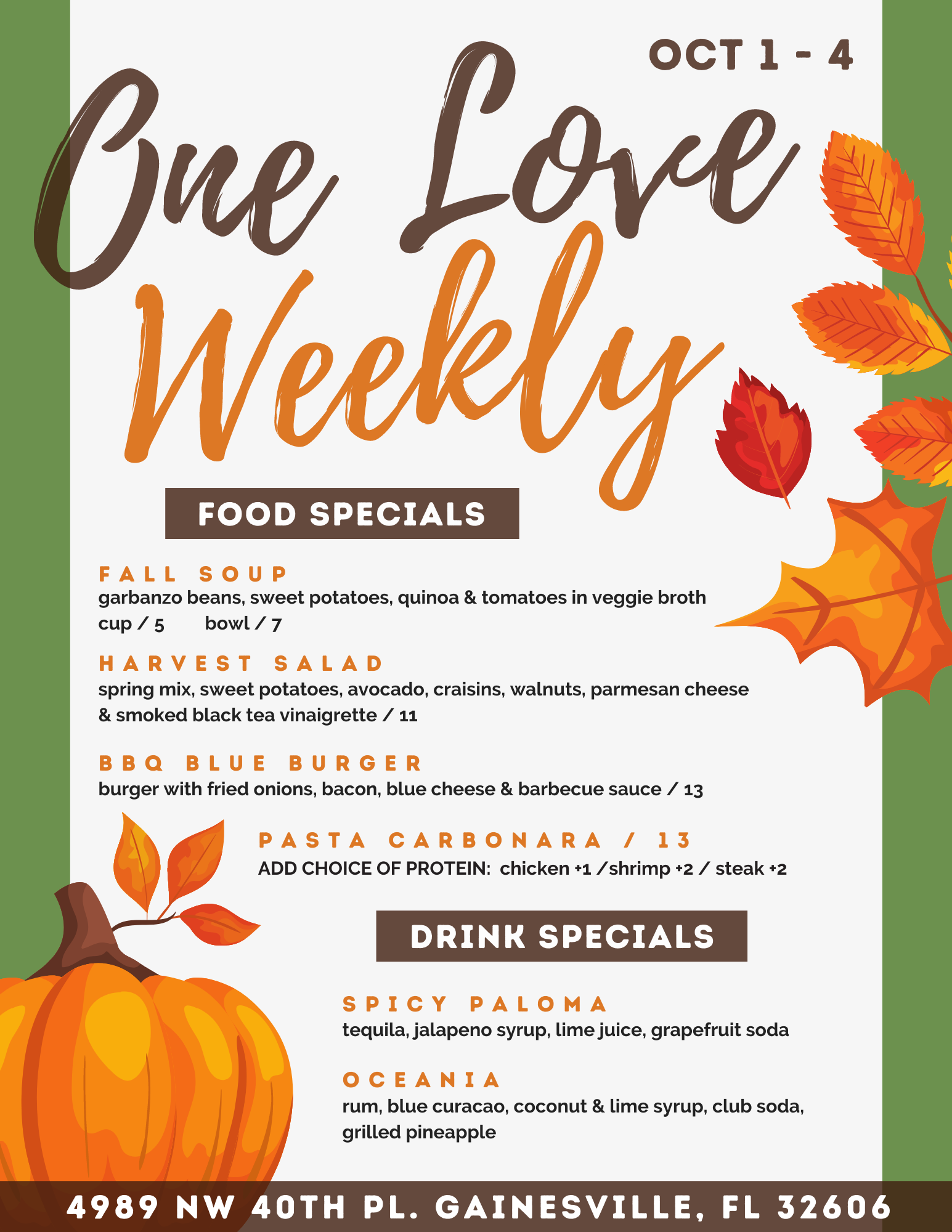 One Love Cafe 4989 NW 40th Pl, Gainesville