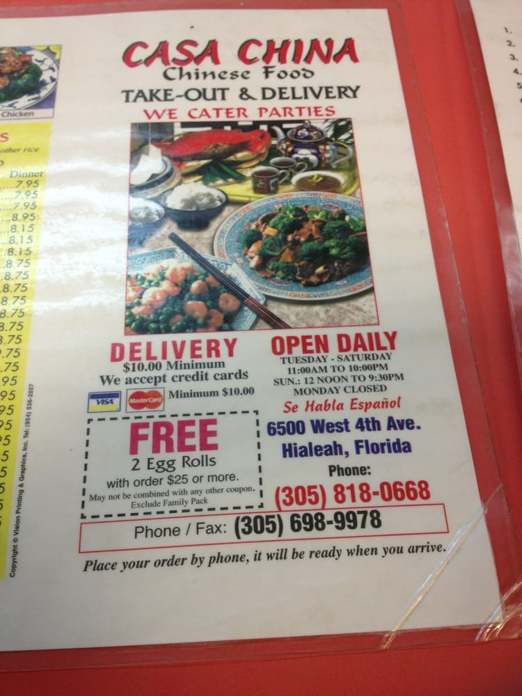 Casa China Restaurant 6500 W 4th Ave #10, Hialeah