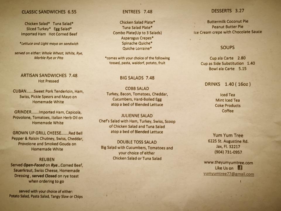 Yum Yum Tree Menu