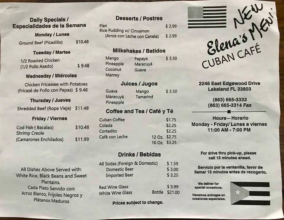 Elena's Cuban Cafe 2246 E Edgewood Dr, Lakeland