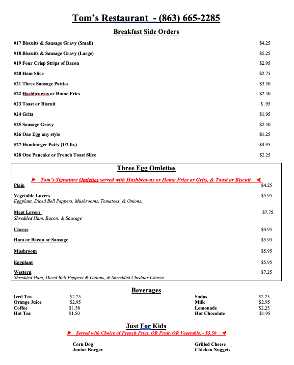 Tom's Drive In & Restaurant 1349 N Combee Rd, Lakeland