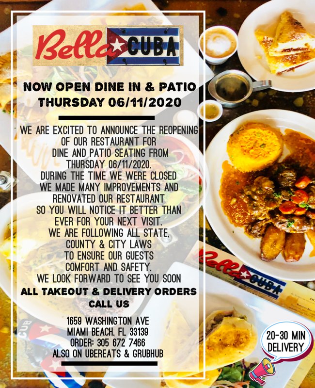 Bella Cuba Restaurant 1659 Washington Ave, Miami Beach