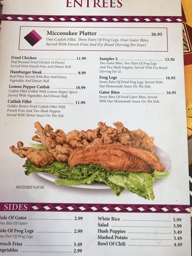 Miccosukee Restaurant Menu