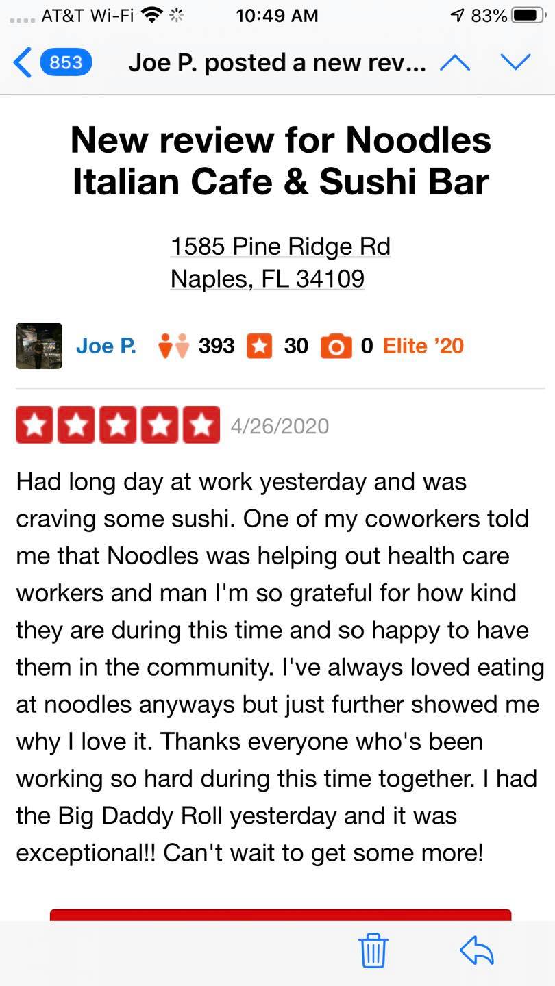 Noodles Italian Cafe & Sushi Bar 1585 Pine Ridge Rd, Naples
