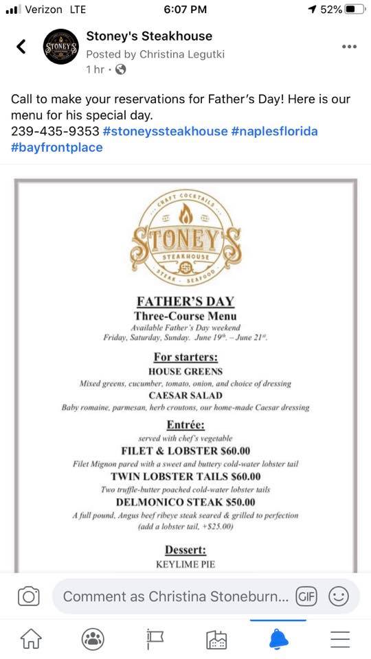 Stoney's Steakhouse 403 Bayfront Pl, Naples