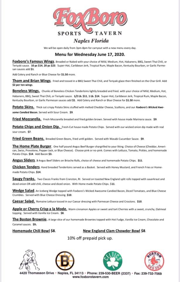 Foxboro Sports Tavern 4420 Thomasson Dr, Naples