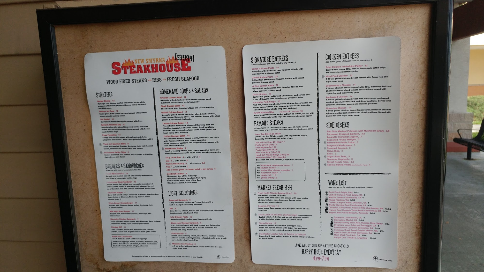 New Smyrna Steakhouse Menu