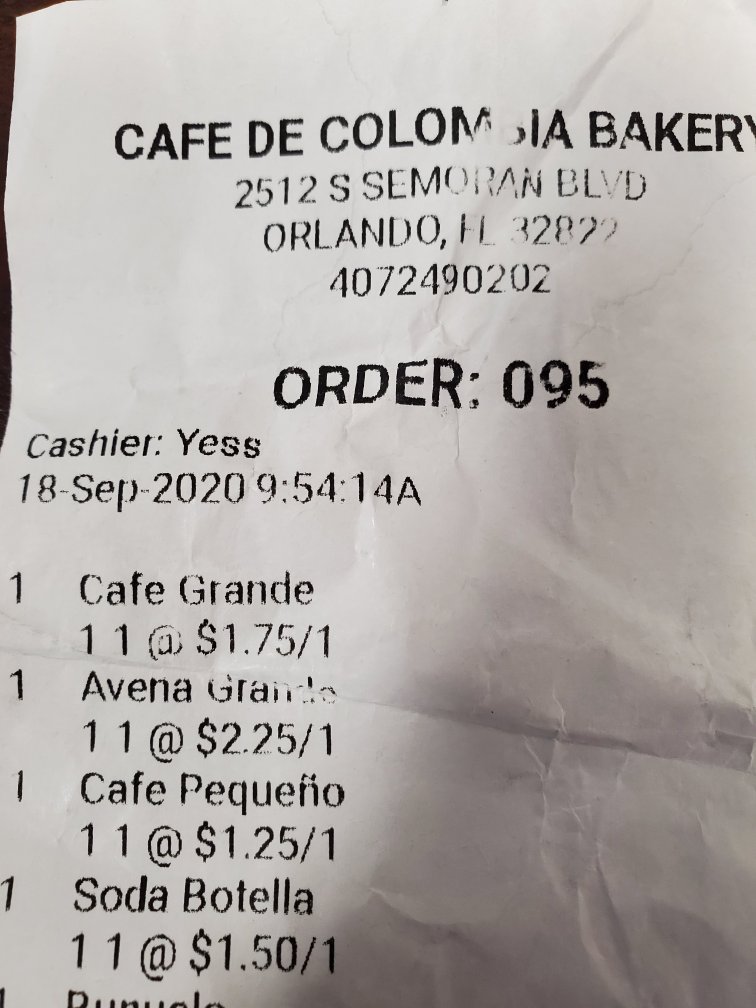 Cafe De Colombia Bakery Menu