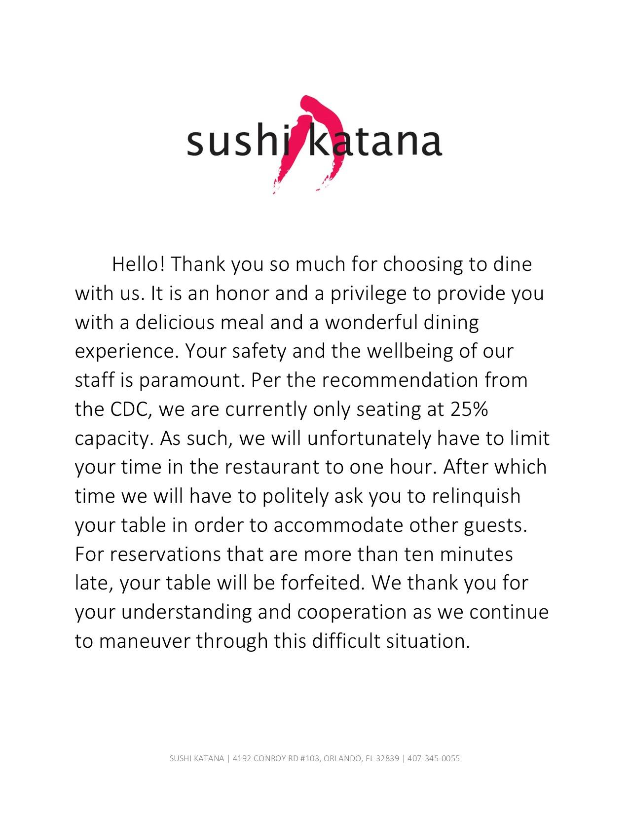 Sushi Katana 4192 Conroy Rd #103, Orlando