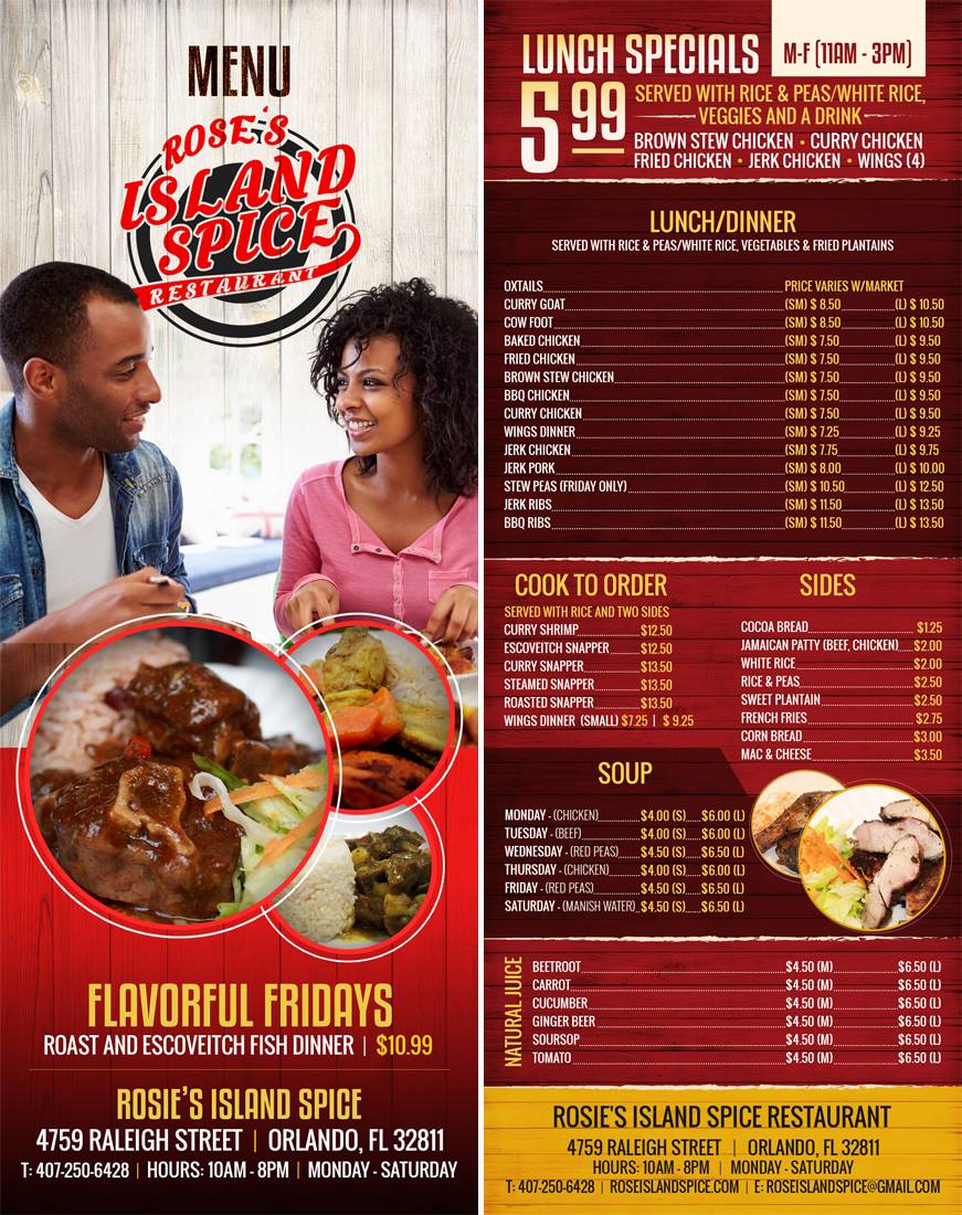 Rose's Island Spice Restaurant Menu