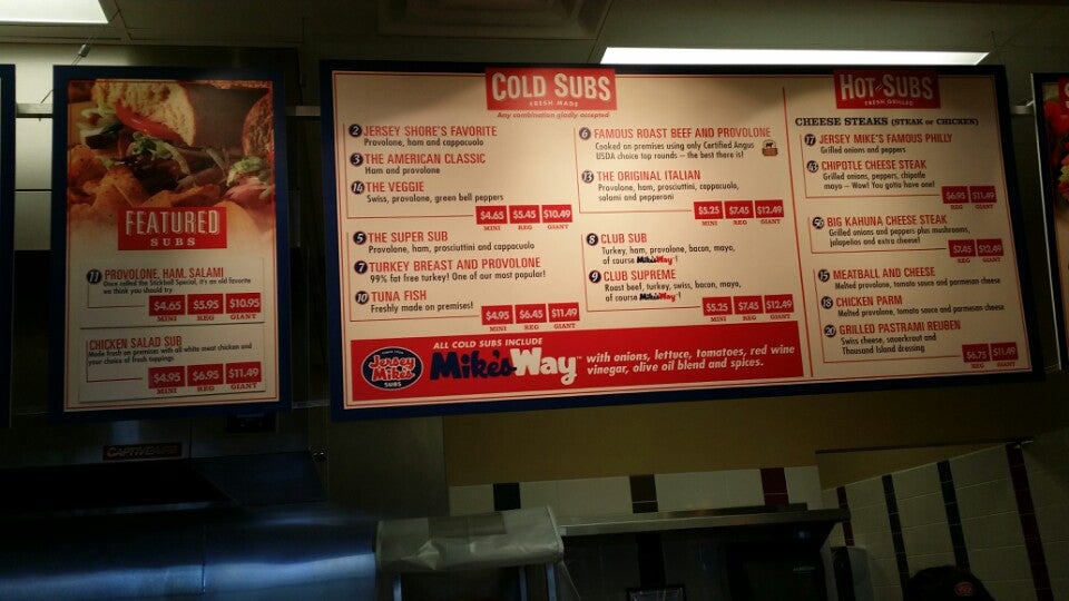 Jersey Mike's Subs Menu