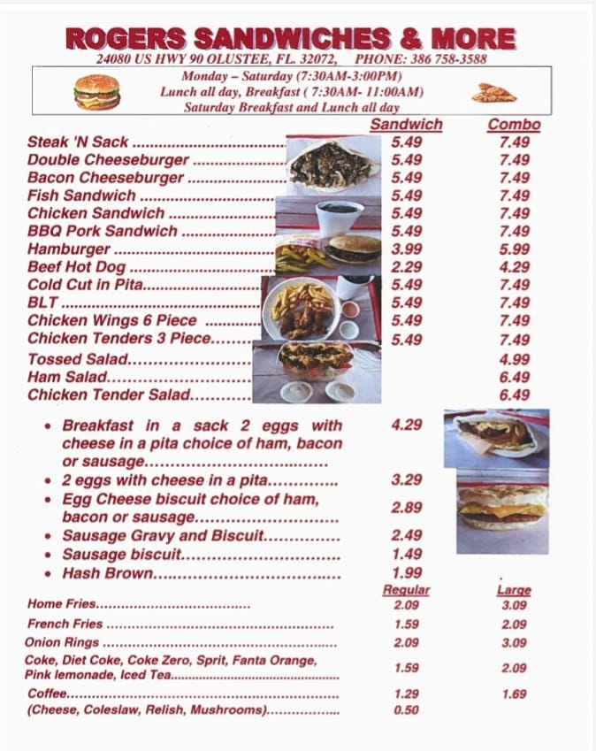 Rogers Sandwiches & More Menu