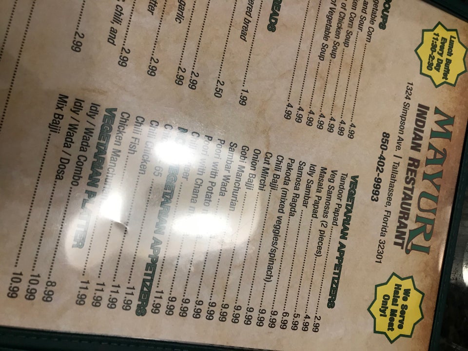 Mayuri Indian Restaurant 1324 Simpson Ave, Tallahassee