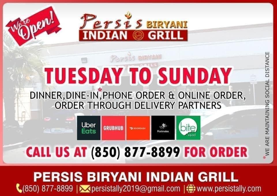 Persis Indian Grill 3111 Mahan Drive #26 And 27, Tallahassee