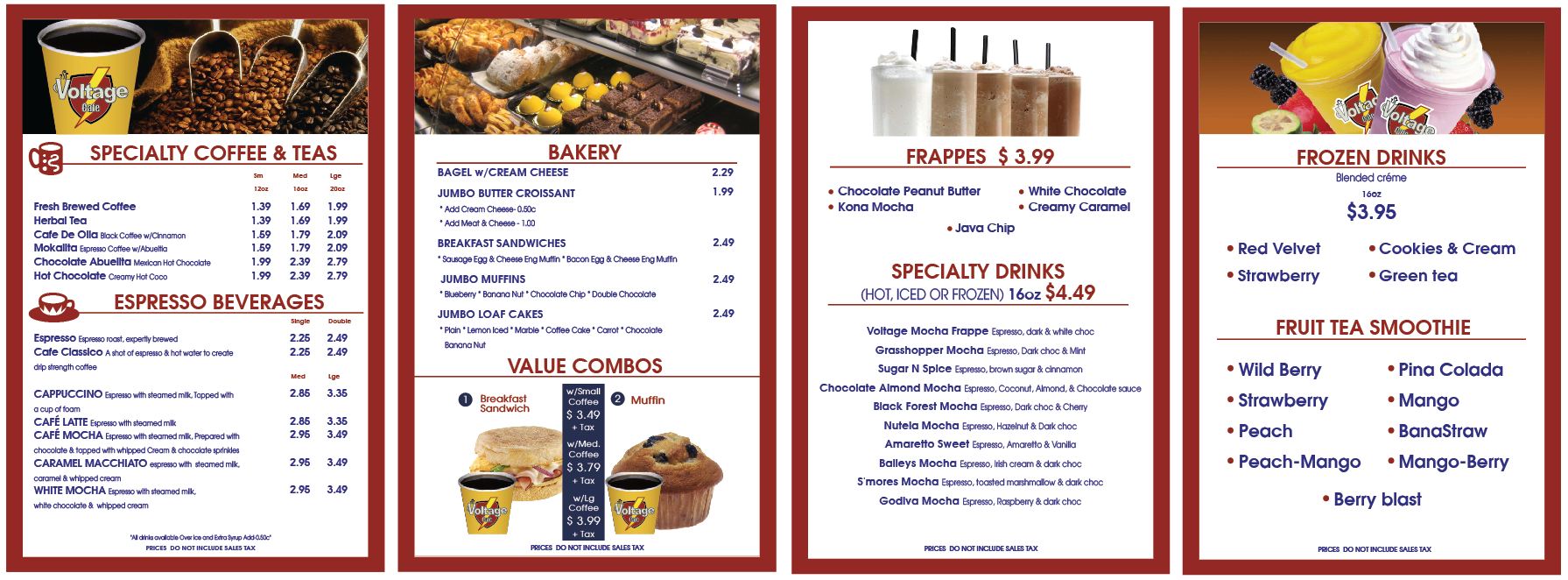Voltage Cafe Menu