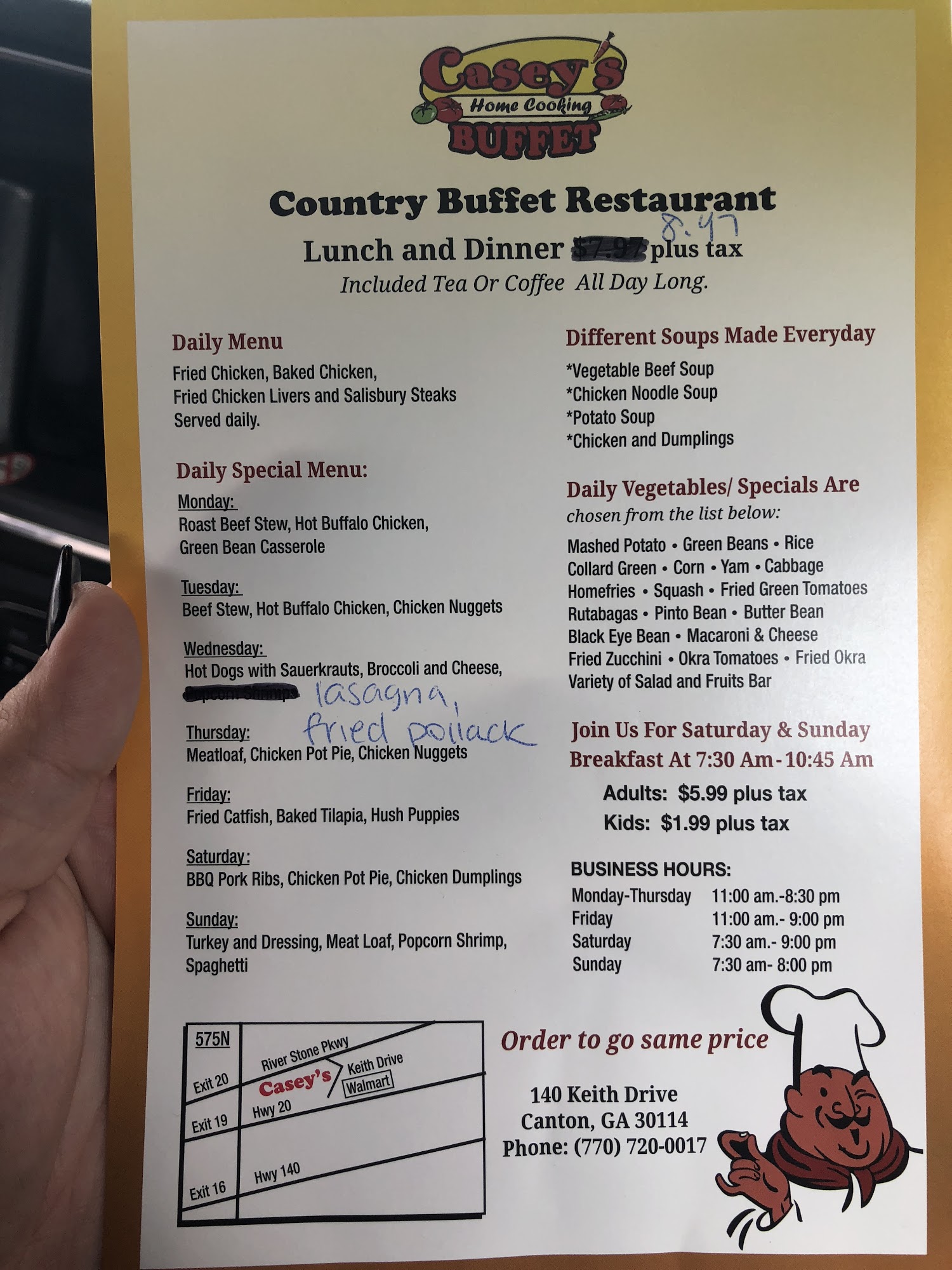 Casey's Home Cooking Menu