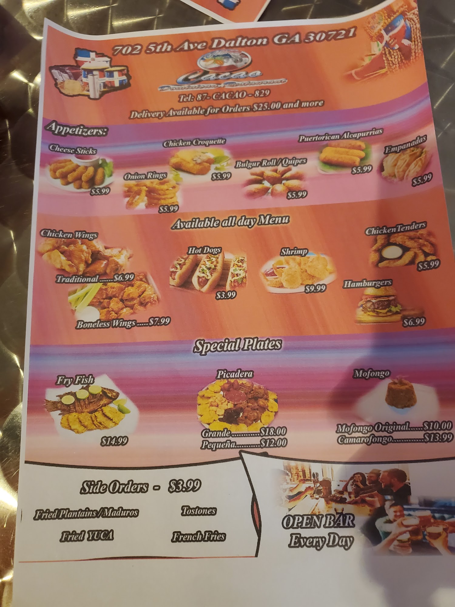 Cacao Dominican Restaurant Menu