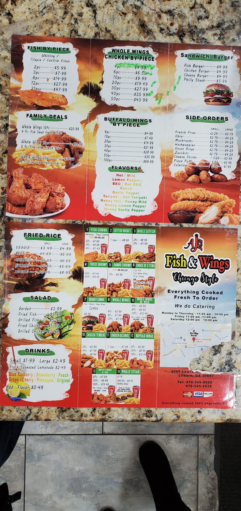 AJ's Fish & Wings Chicago Style Menu